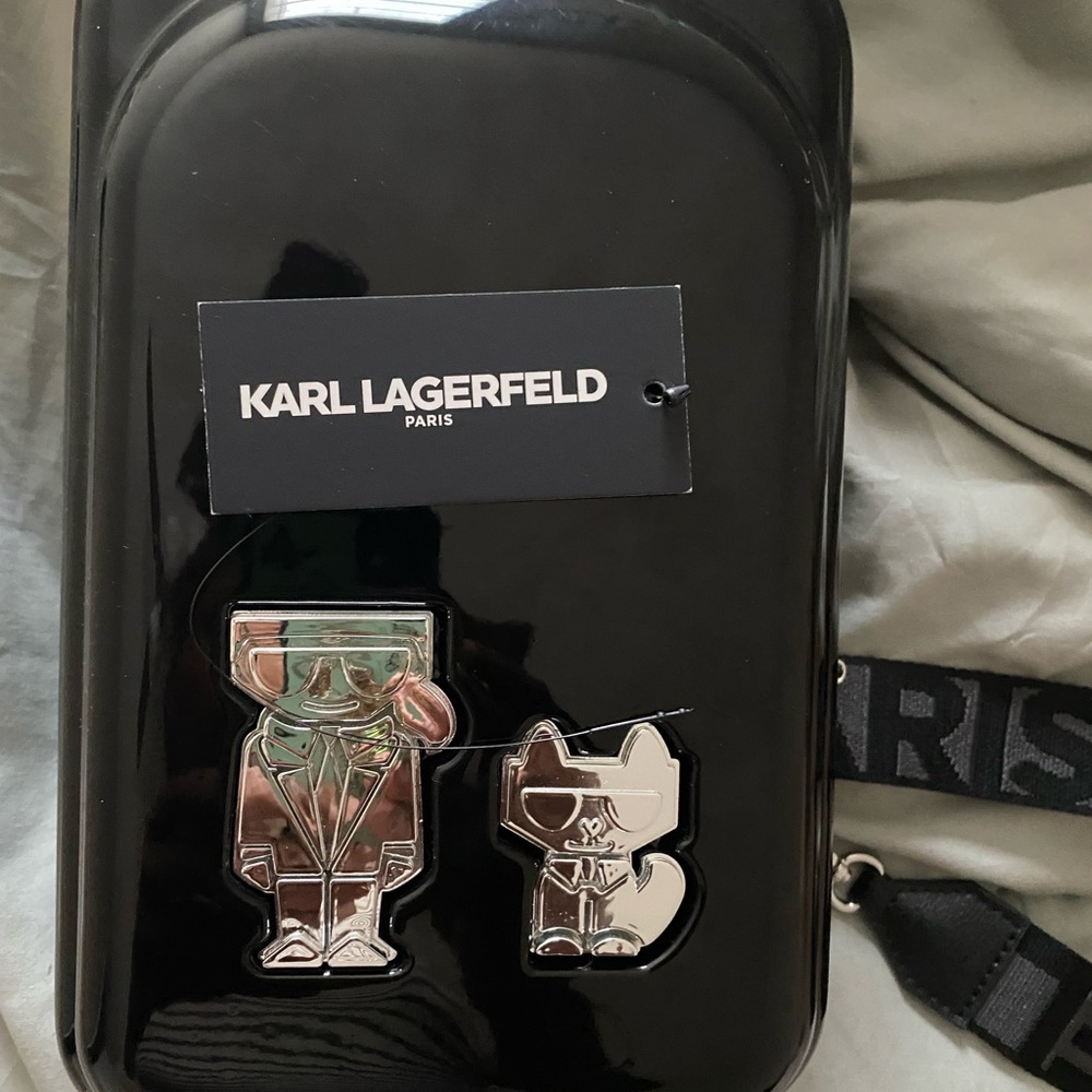 Karl Lagerfeld Black Belt Bag with Metallic Accents